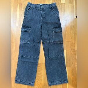 Topshop Washed Black Cargo Straight Leg Jeans